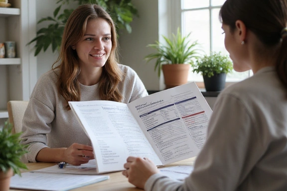 Nutritionist explaining food labels to a client in a relaxed setting