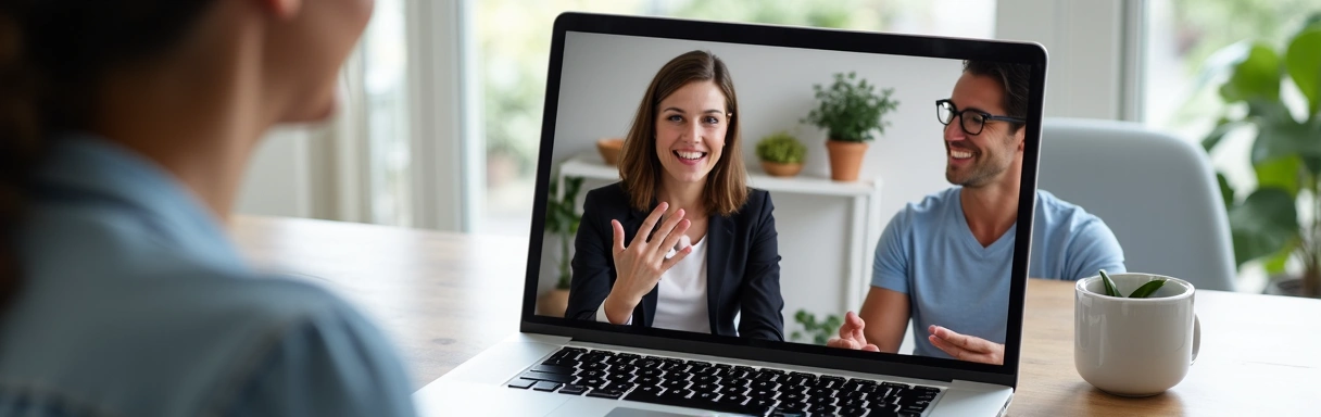 Virtual consultation taking place on a laptop screen with a nutritionist and client interacting